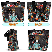 Registered Nurse Large Shoulder Tote Bag with Pockets and Zipper for Work.