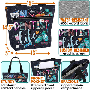 Waterproof LPN Tote Bag with Pockets and Zipper for Work