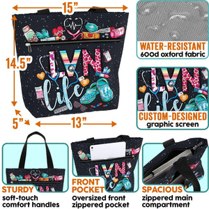 Waterproof LPN Tote Bag with Pockets and Zipper for Work