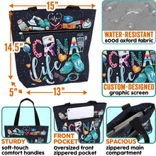 Waterproof LPN Tote Bag with Pockets and Zipper for Work